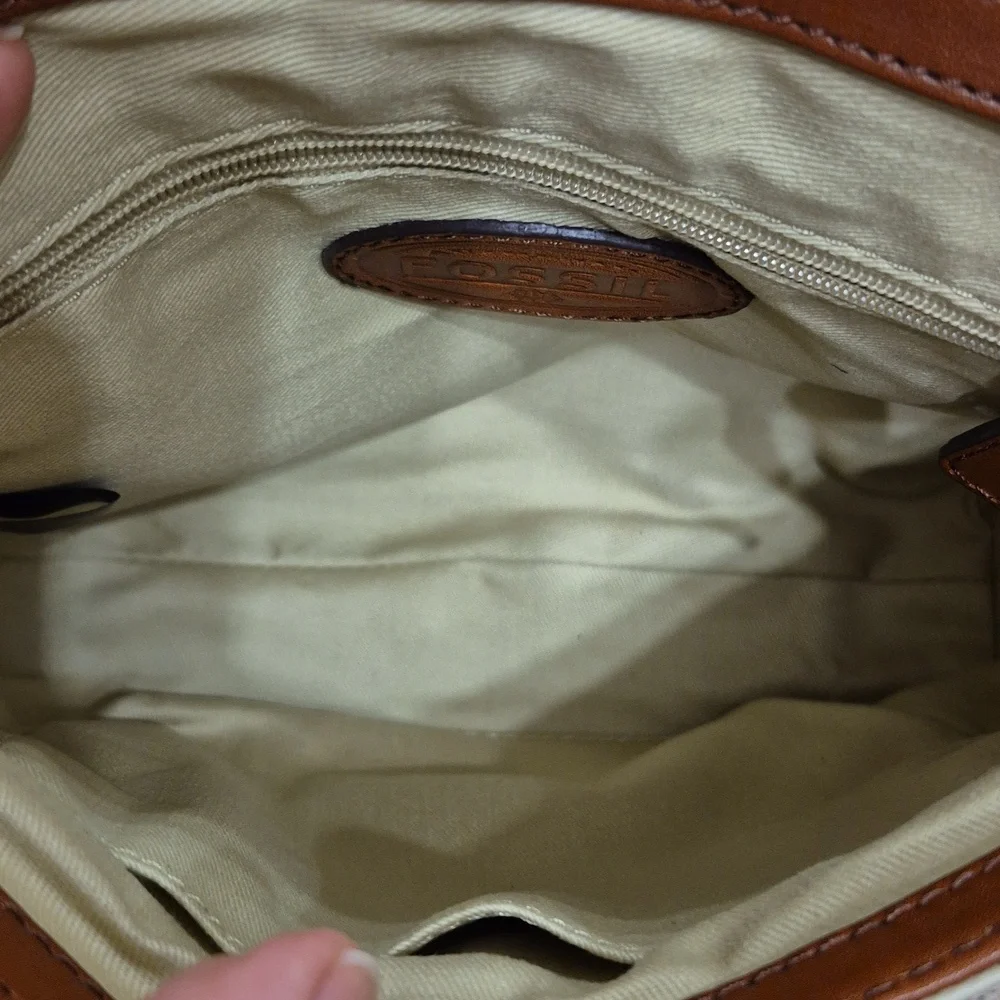 Fossil Memoir Novella Turn Lock Flap Brown & Cream Leather Crossbody Bag/Purse - Picture 5 of 15